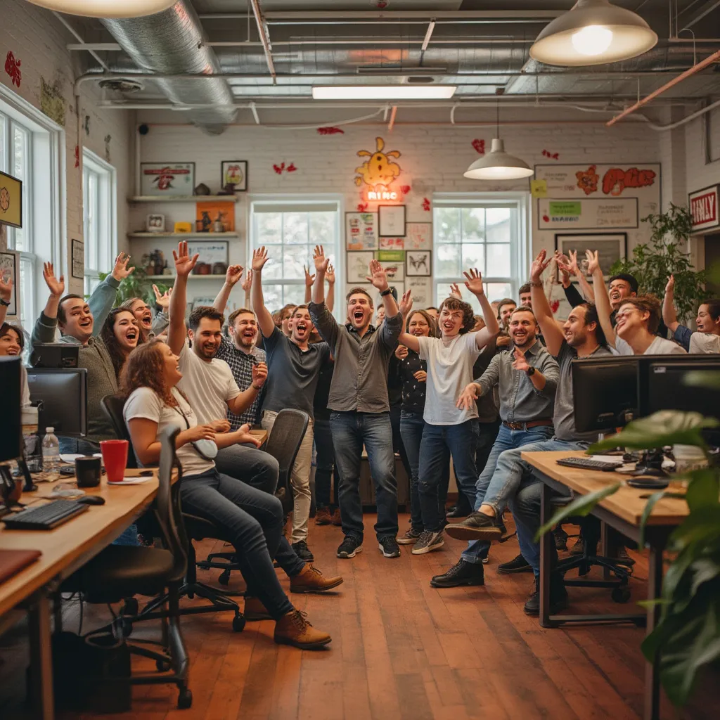 Chicken Road team celebrating a game launch