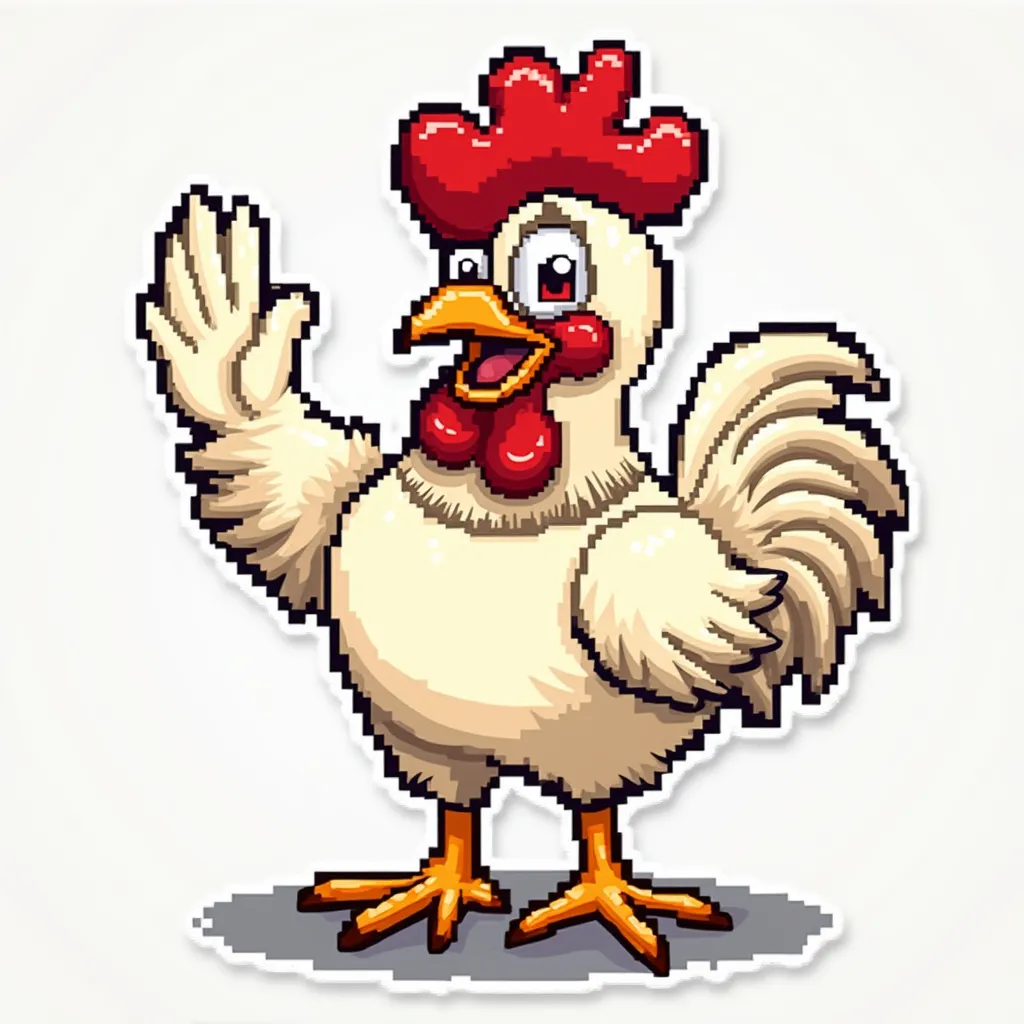 Pixelated Chicken Road mascot waving